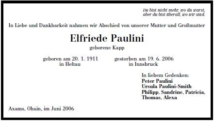 Kapp Elfriede 1911-2006 Todesanzeige